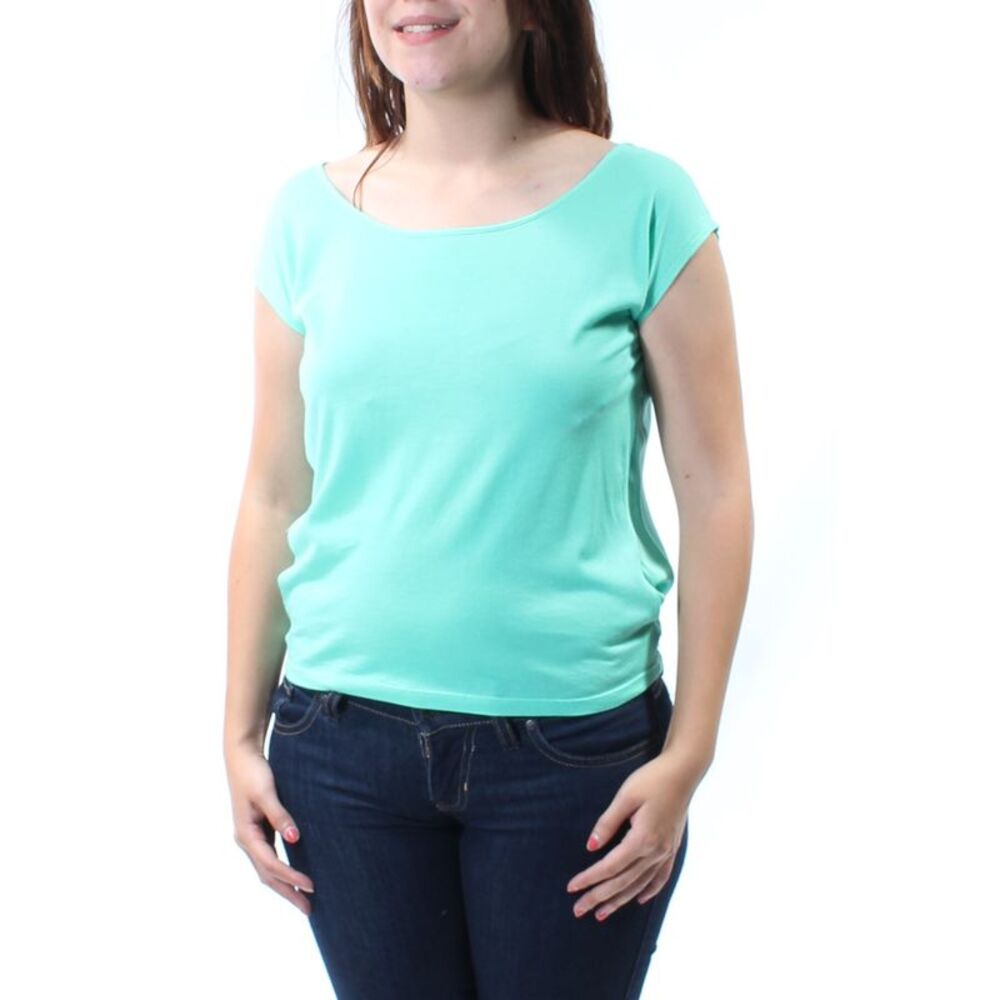 COLOR STORY Womens Green Tie Cut Out Jewel Neck Sleeveless Top S